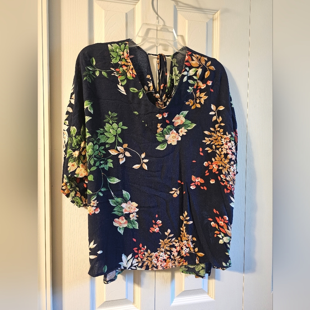 Navy blue flower blouse